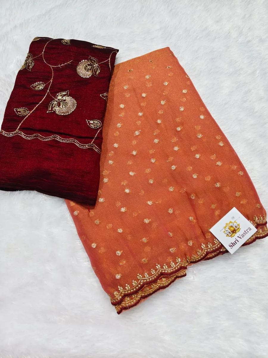 Work saree space silk - Peach
