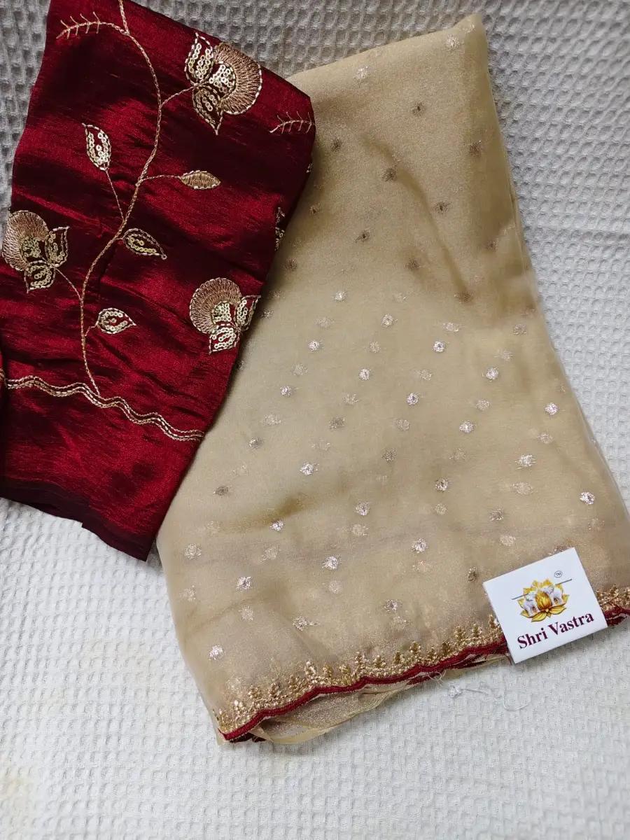 Work saree space silk - Cream