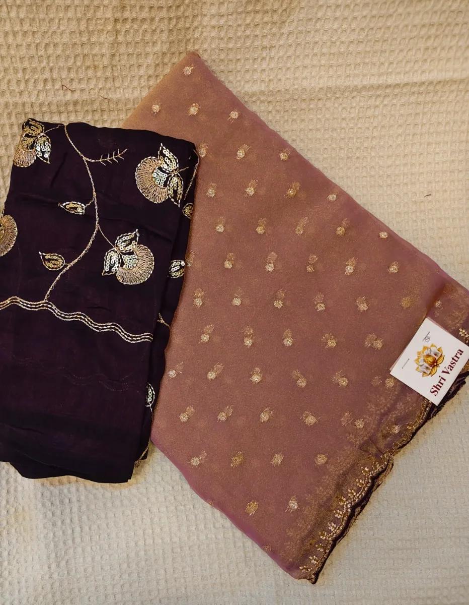 Work saree space silk - Lavender pink