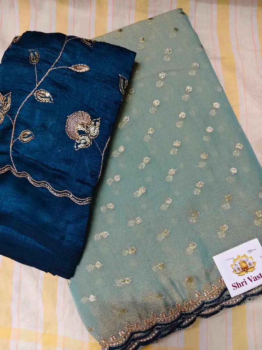 Work saree space silk - Pastel green