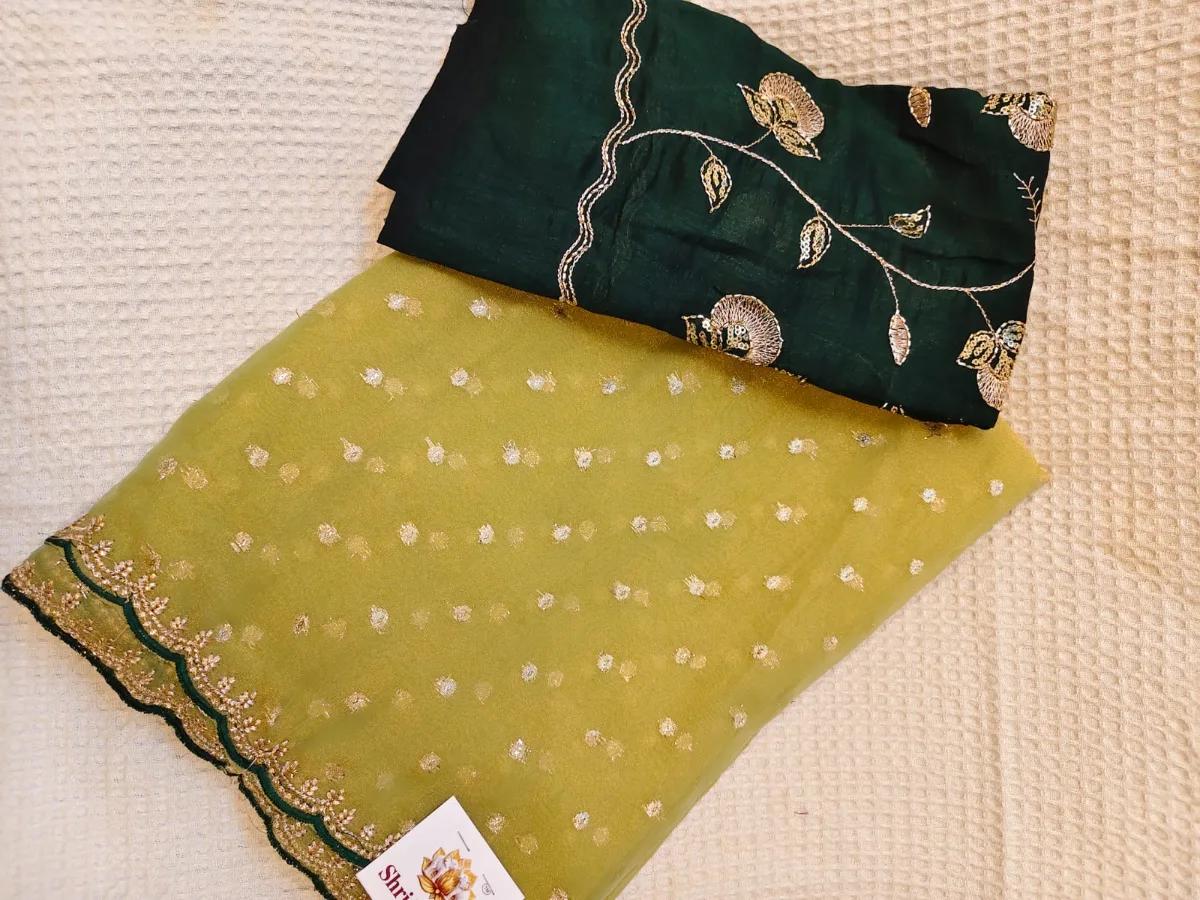 Work saree space silk - Mehandi green
