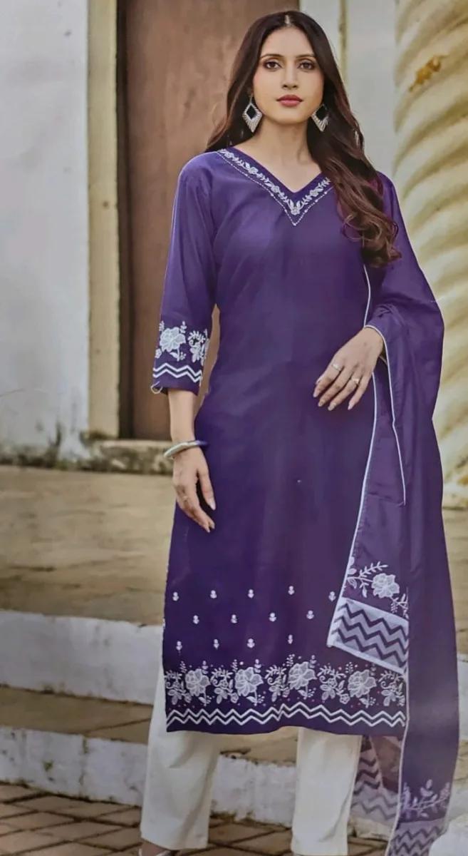 Lavender 3 piece kurti set - Lavender