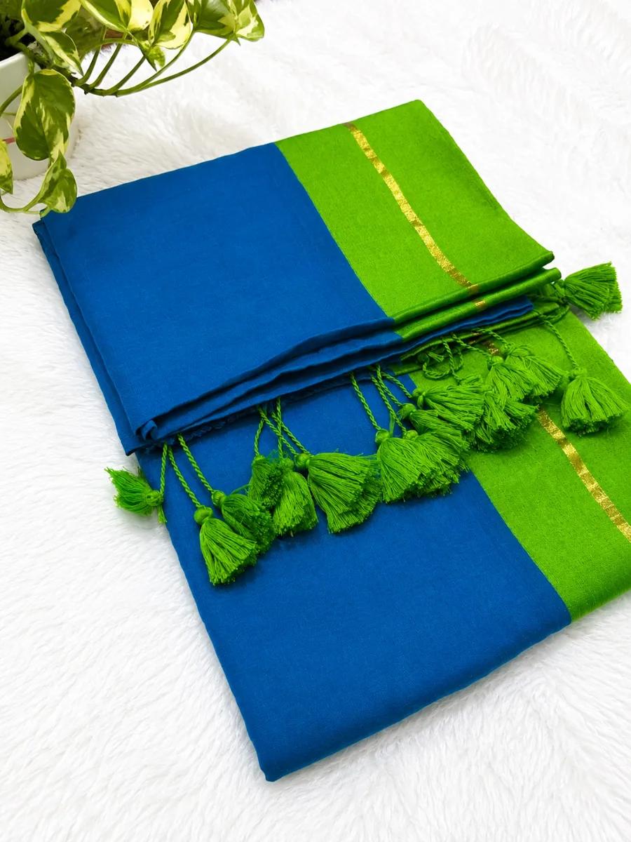 Mull cotton saree green - Green